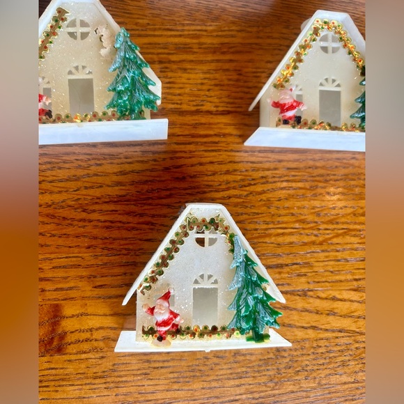 9 Vintage Mid Century Alpine Village Plastic Glitter Cottage Christmas Decor - Picture 3 of 9